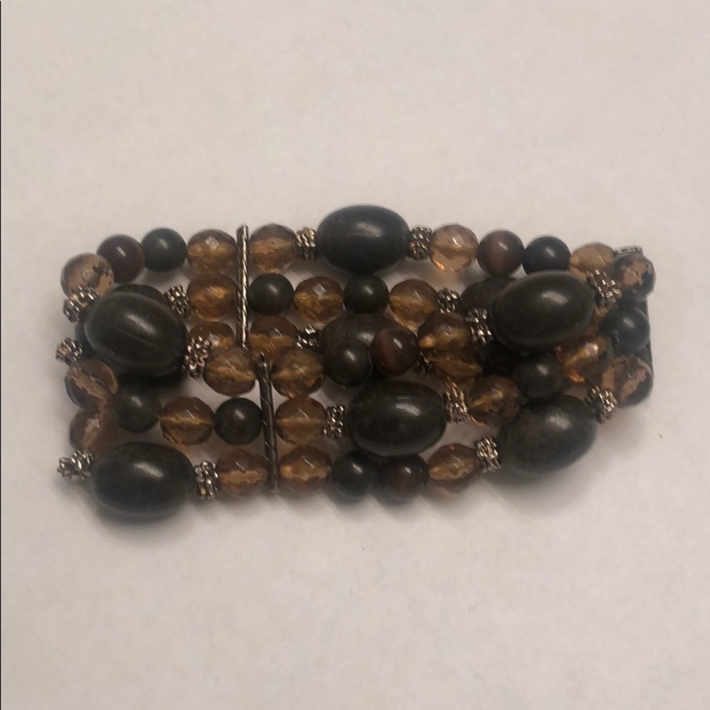 Elastic Wooden Beads And Crystals Bracelet